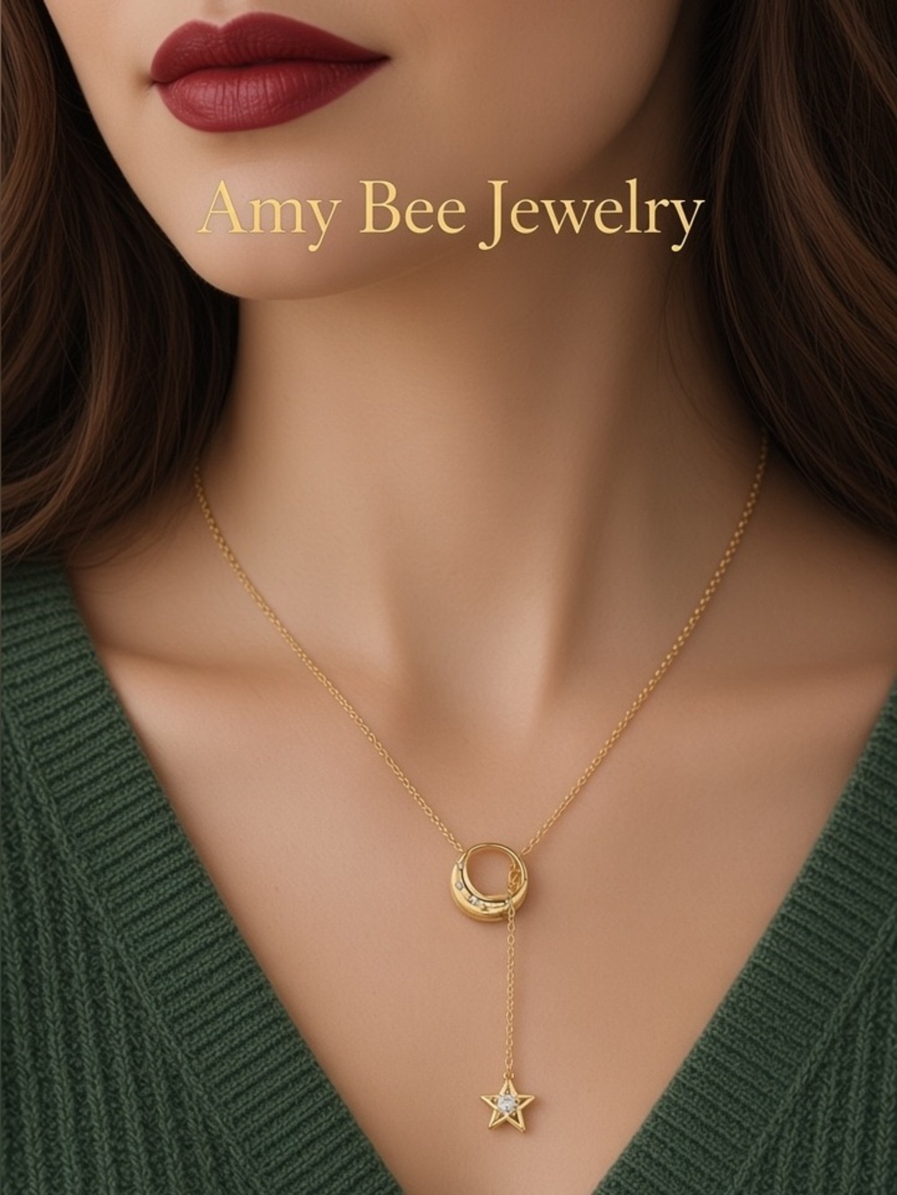 Gold Plated and S925 Filled Moon and Star Lariat Necklace. New.